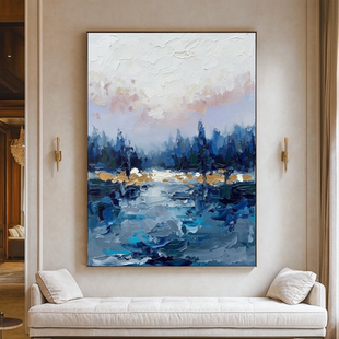 大芬村纯手绘油画侘寂风山水风景客厅装饰画玄关走廊书房肌理挂画