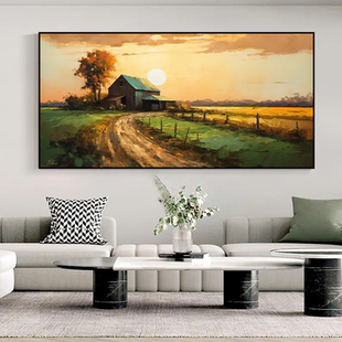 大芬村纯手绘油画抽象日出田园风景客厅装饰画横版办公室餐厅挂画