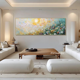 大芬村手绘油画抽象日出花卉风景肌理感客厅装饰画办公室书房挂画