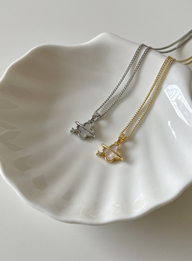 Ojala原创设计四叶草星球项链金色银色锁骨链简约高级