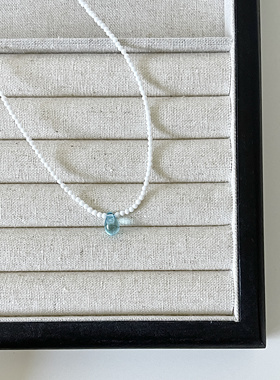 Ojala原创设计师款小清新项链捷克珠蓝色一滴泪小众锁骨链中国风