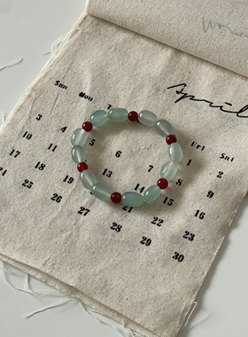 Ojala原创手链单圈新中式红绿撞色手串异形国风设计师款女生礼物