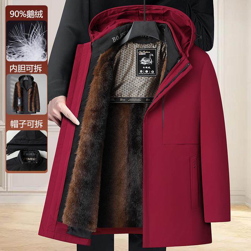鹅绒冬季爸爸男士羽绒服中老年加绒加厚红色派克服保暖本命年外套,男装,羽绒服,淘宝优惠券,粉丝福利购,淘宝优惠卷
