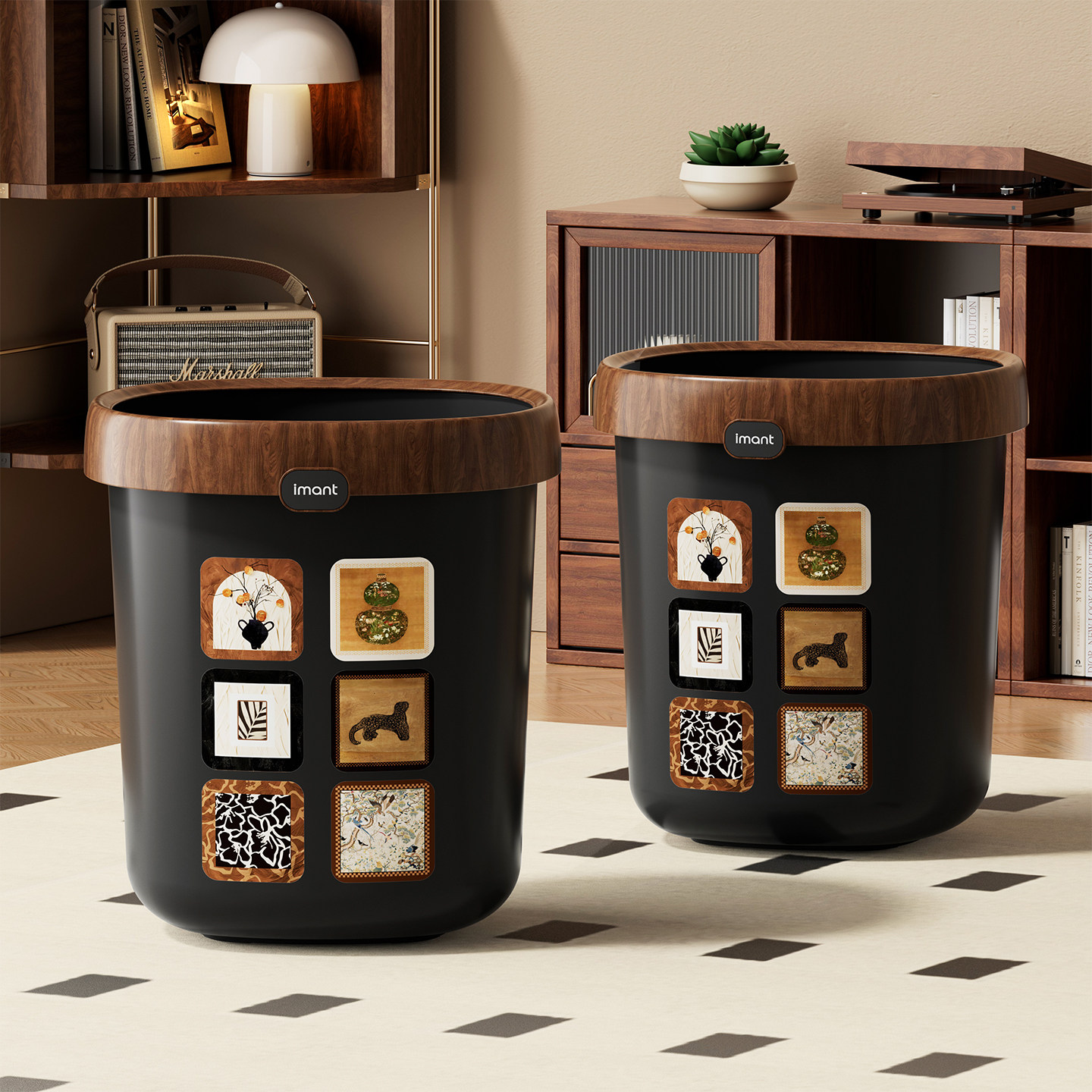 中古风垃圾桶家用2025新款高颜值客厅家庭大号大容量固定压圈黑色