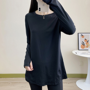 大码户外运动速干衣长袖t恤女春夏弹力透气宽松显瘦跑步瑜伽罩衫