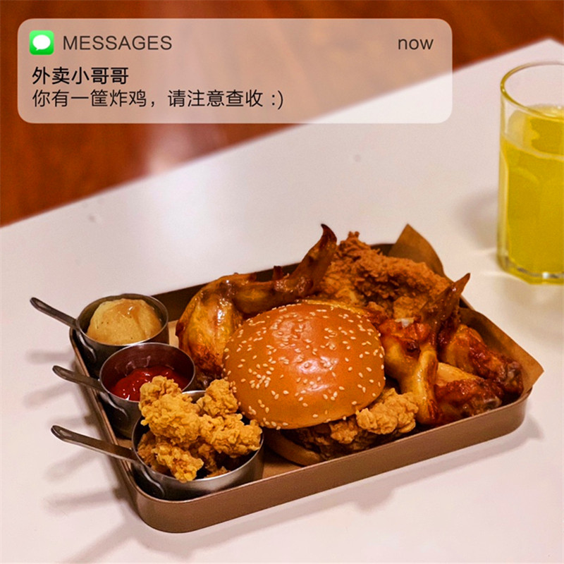 网红美式餐厅食物托盘咖啡厅蛋糕点心盘汉堡鸡块金属盘小吃托盘子