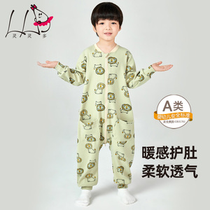 儿童连体睡衣春秋款男童连身100%全棉睡袋中大童防踢被睡衣可如厕