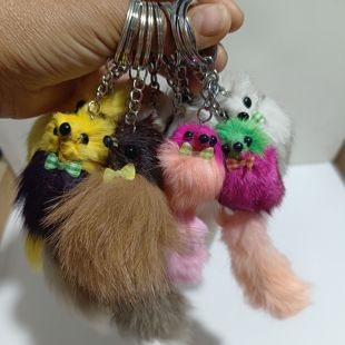一包10个网红可爱小狐狸毛球女包包小挂件真毛毛绒钥匙扣背包挂件