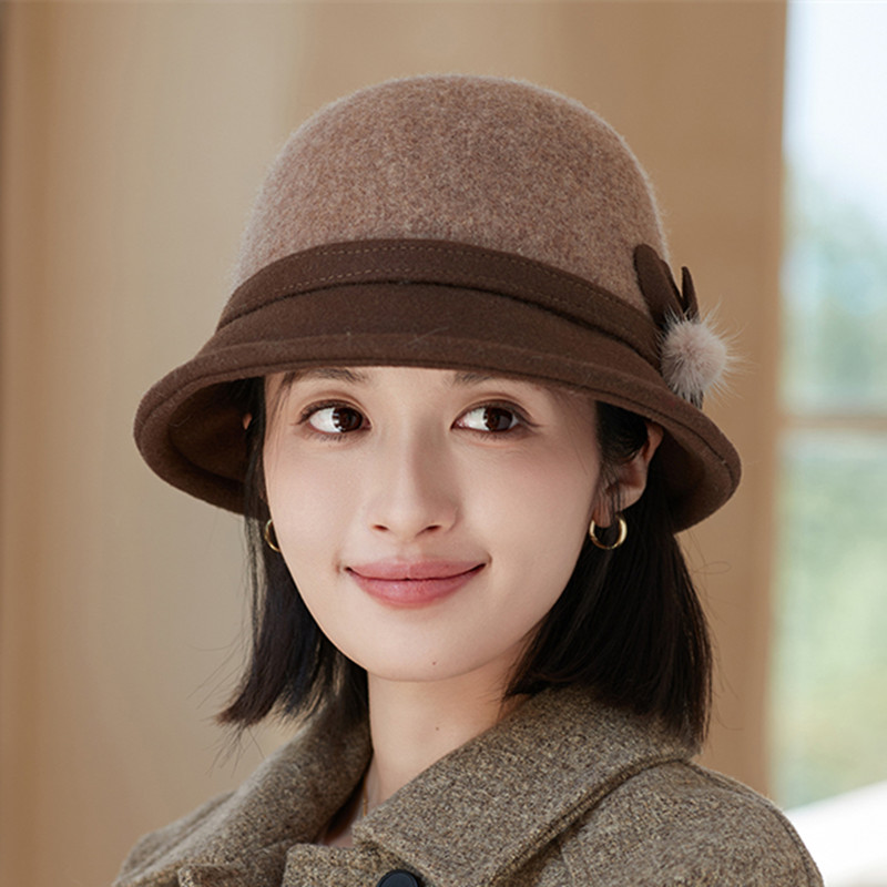 2025新款帽子女秋冬羊毛呢渔夫帽时尚妈妈礼帽保暖优雅休闲盆帽潮