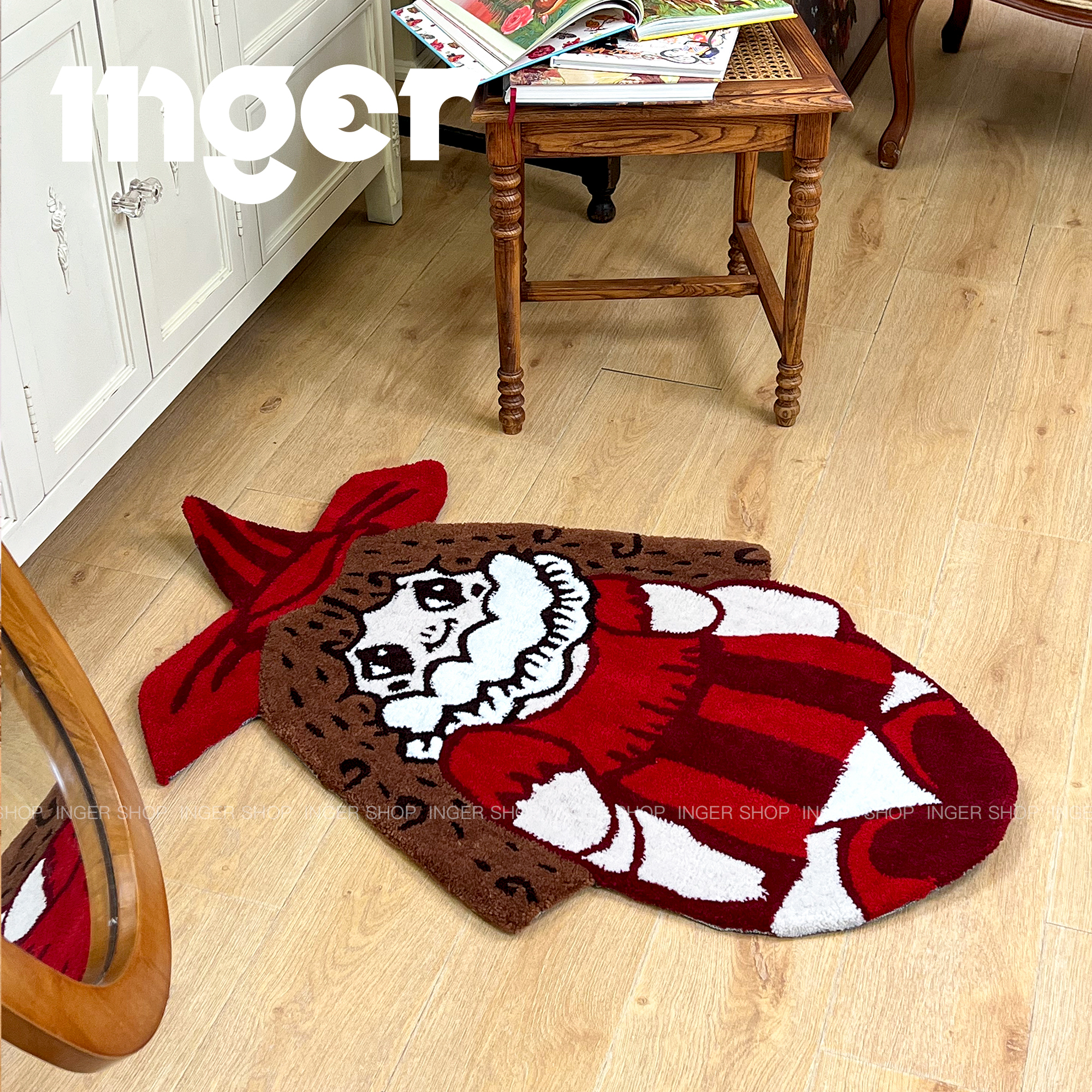 INGER原创 卷发女孩礼物古董娃娃装饰地毯复古腈纶软装卧室客厅