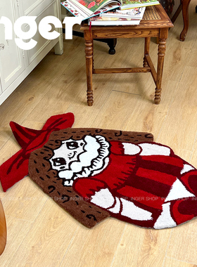 INGER原创 卷发女孩礼物古董娃娃装饰地毯复古腈纶软装卧室客厅