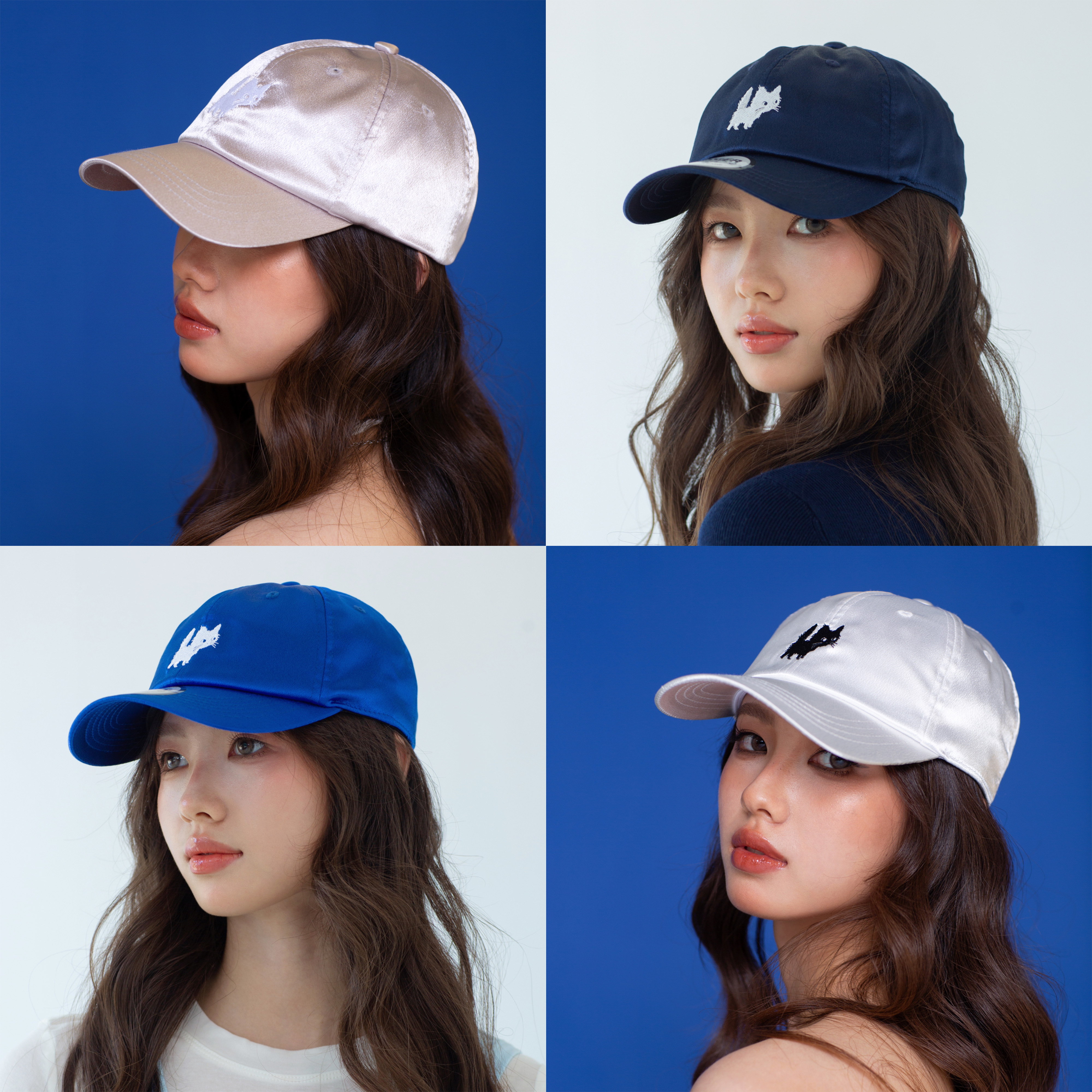 INGER缎面棒球帽原创小猫百搭