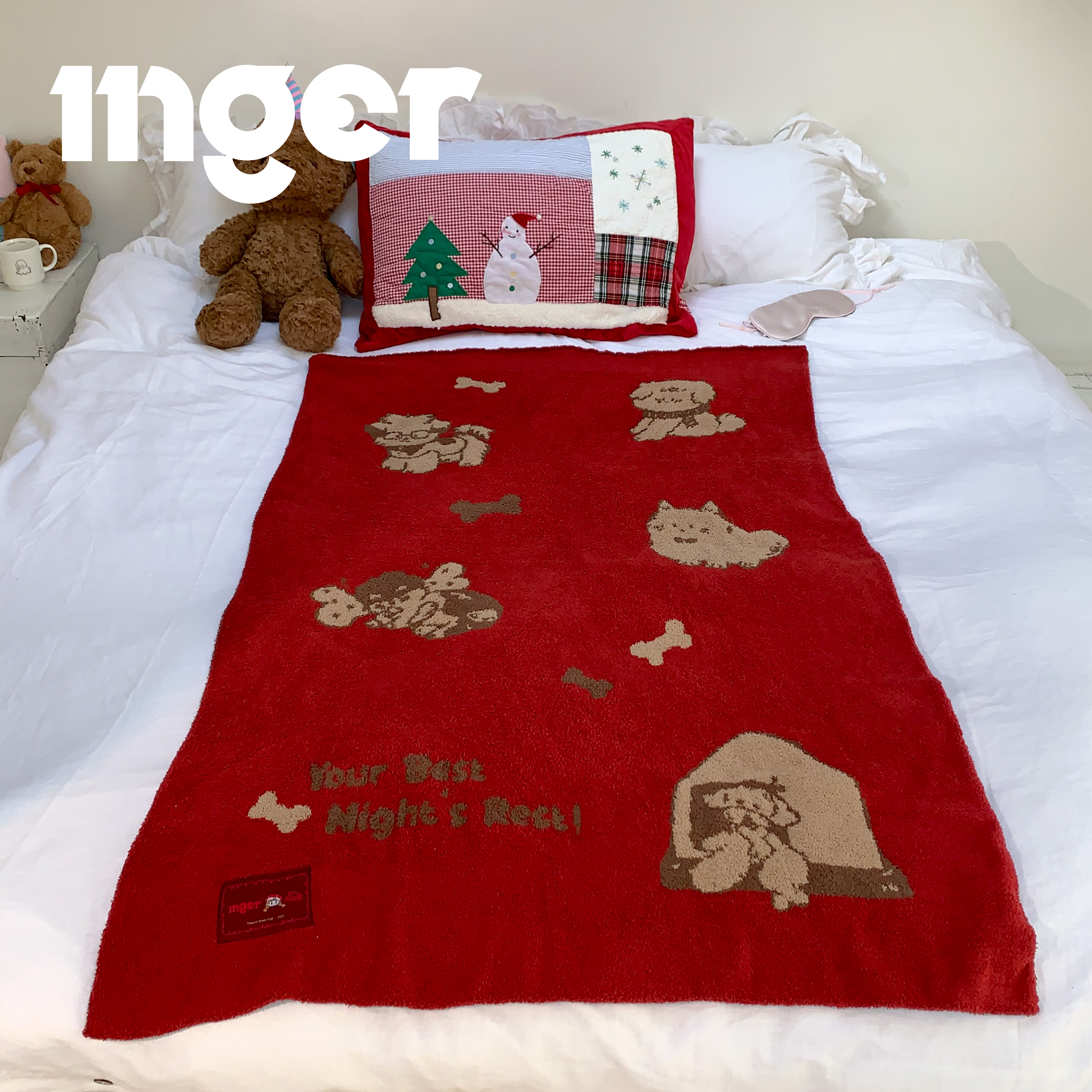 INGER潦草小狗半边绒毛毯四季