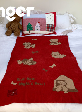 INGER原创潦草小狗半边绒毯子红午睡毯四季懒人披毯床上宿舍盖毯