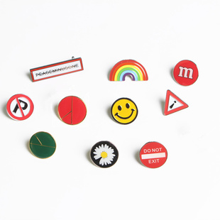 GD权志龙INS同款小雏菊太阳花彩虹笑脸反战图案胸针徽章潮牌饰品