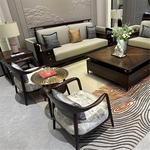 新中式真皮乌金木全实木沙发组合现代简约大户型会所别墅客厅家具