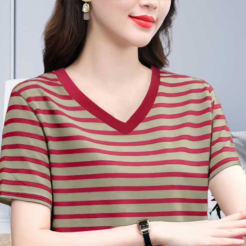 纯棉短袖宽松遮肚妈妈夏装洋气