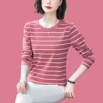 纯棉条纹短袖中年妈妈装宽松大码