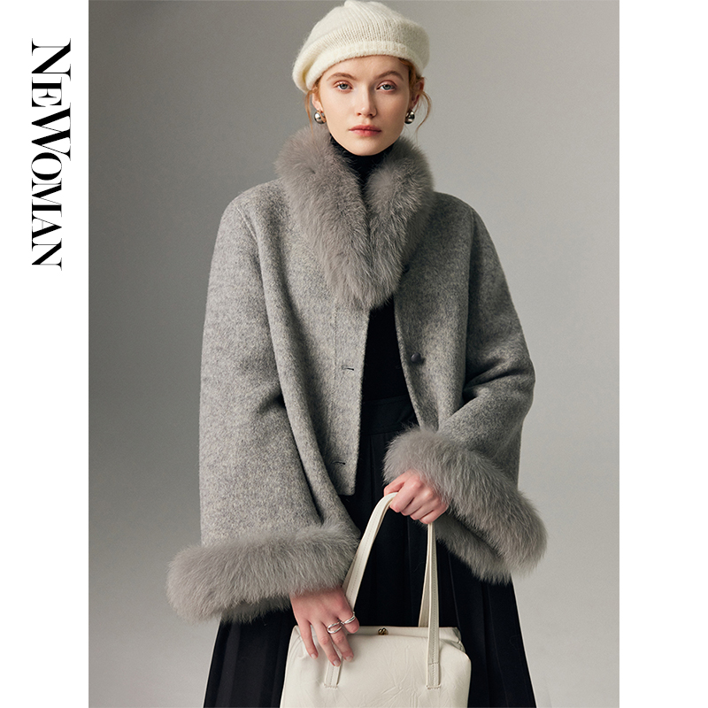 双面羊绒大衣女小个子狐狸毛领