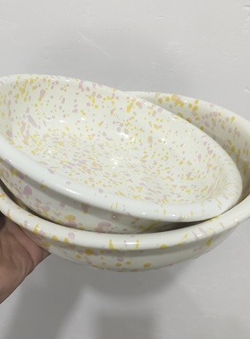 【拍一发二】黄粉 泼墨 家用珐琅搪瓷盘甜品盘复古风波点
