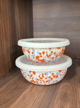 【拍一发二】出韩国橙蓝 内外泼墨酸奶碗 家用餐具燕麦碗带盖子