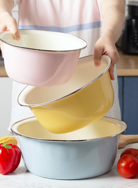日式搪瓷盆洗菜盆大号马卡龙色厨房和面盆活面家用高级食品级揉面