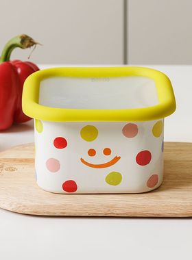 2025年新款带盖搪瓷碗小号冰箱食品级珐琅个人专用加厚方形保鲜盒