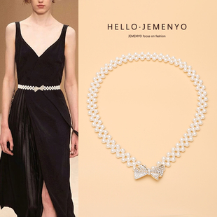 白色连衣裙珍珠腰带收腰女设计感小众2025新款夏天配裙子腰链配饰