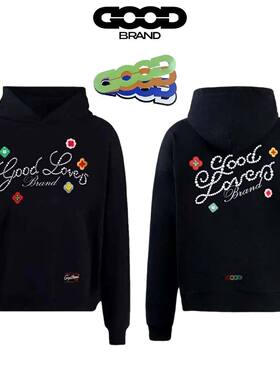 GOODBRAND 珍珠烫钻镶钻宝石刺绣轻奢高级连帽卫衣good外套情侣款