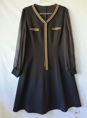 时尚洋气长袖春秋超显瘦连衣裙收腰修身A字中长款LC230039