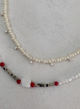 撞色贝壳天然石串珠纯银手链