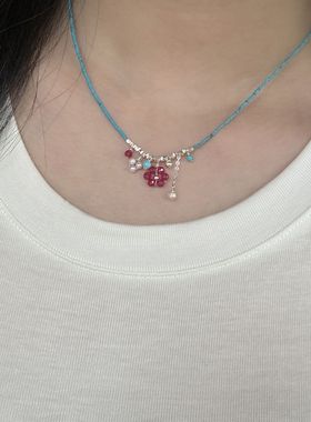 花朵新中式天然石串珠松石项链