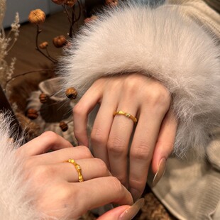 S925银磨砂复古新中式闭口戒指几何锆石拉丝银戒竹节重工纯银指环