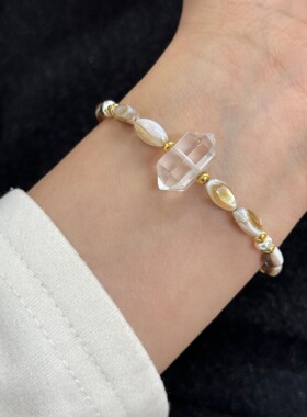 轻奢小众贝壳白水晶925银手链