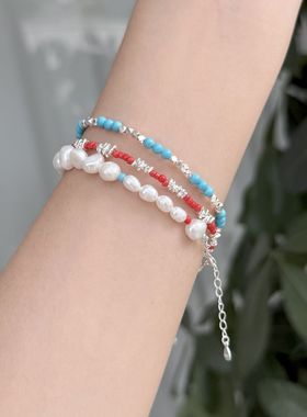 小清新叠戴手链高级感纯银手串