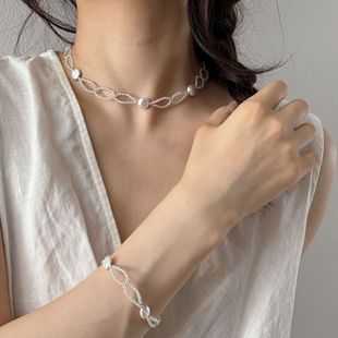 小众米珠编织项链套装 冷淡风高级感天然珍珠轻奢手链S925银个性