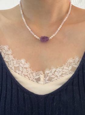 天然紫萤石兔子S925银项链