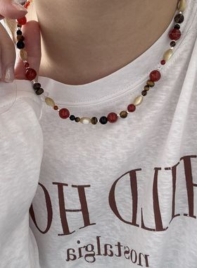 新中式设计感虎眼石项链秋冬串珠