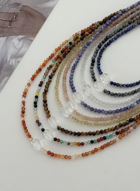 天然石彩色玛瑙串珠月光石项链