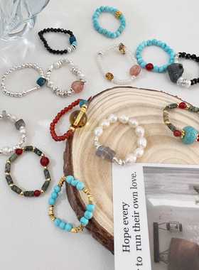 玛瑙冷淡风碎银子弹力绳纯银戒指