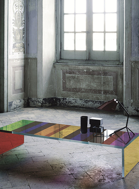 意大利GLAS ITALIA彩虹玻璃茶几月之暗面彩色条纹客厅现代简约