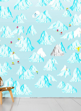 法国Moustache Schuss 雪山冰山滑雪卡通可爱墙贴墙纸壁纸进口