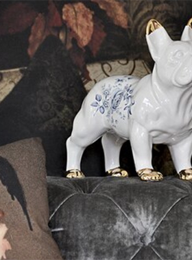 英国Mineheart Ceramic Bulldog 陶瓷法国斗牛犬 黑色/青花白色