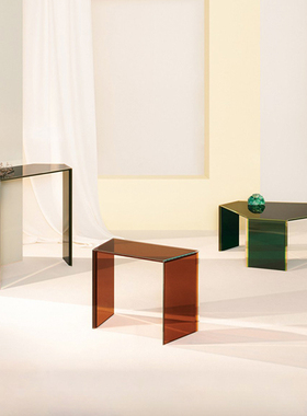 意大利GLAS ITALIA茶几多层彩色玻璃边几边桌BISEL咖啡桌现代简约