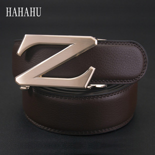 皮带男士 带少年简约棕色Z字扣 真皮自动扣字母学生腰带潮男青年裤