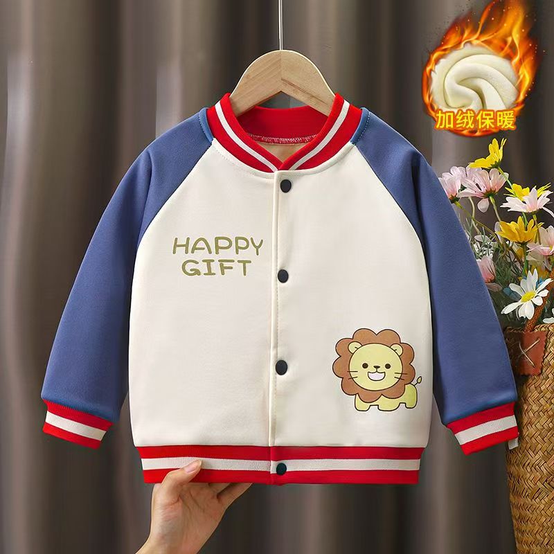 儿童加绒棒球服外套男女童秋冬季