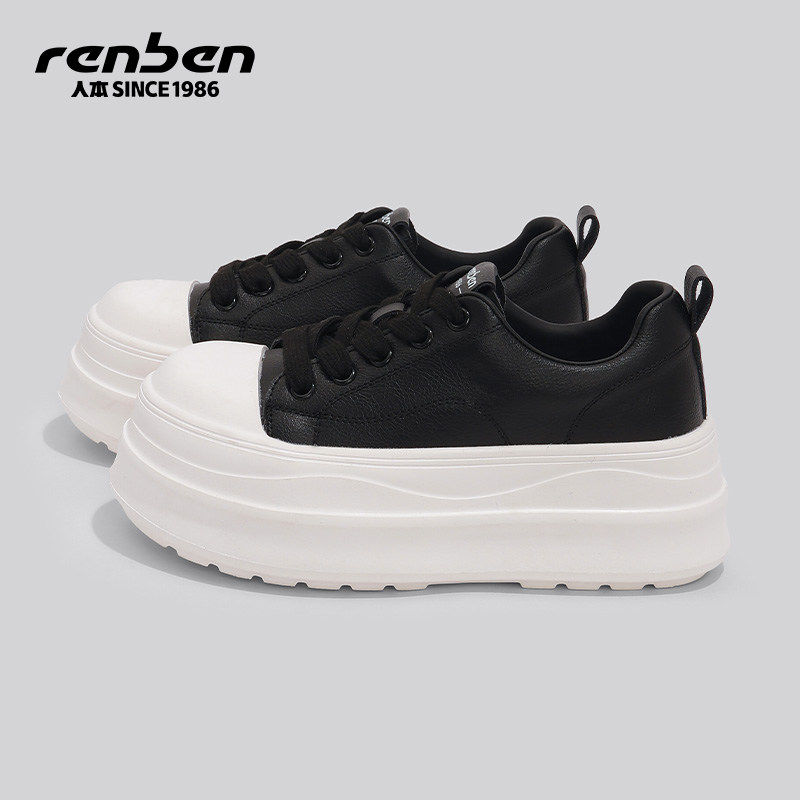 人本板鞋女黑色2026春季新款小个子增高百搭2025不累脚运动小白鞋,女鞋,休闲板鞋,淘宝优惠券,粉丝福利购,淘宝优惠卷