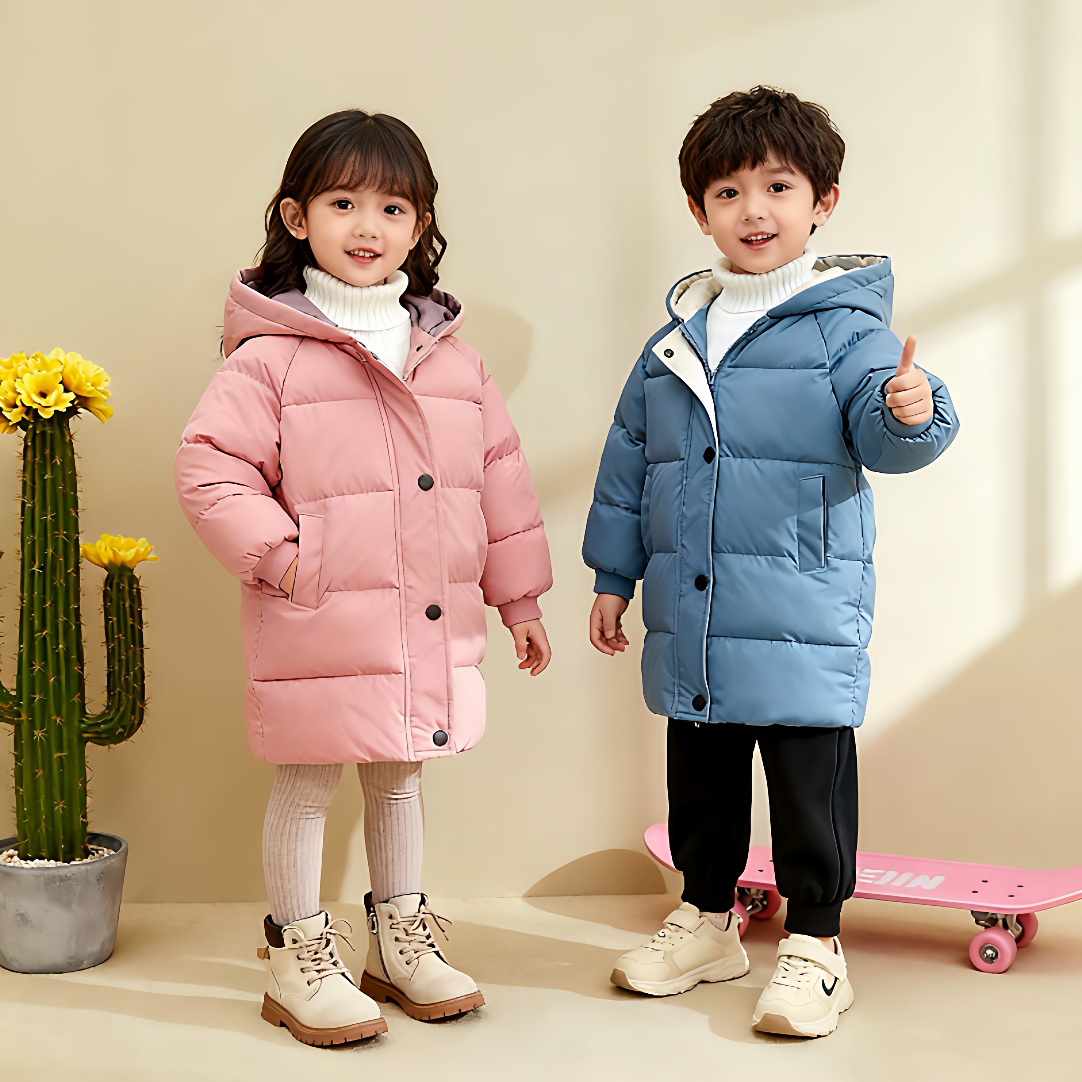 儿童棉服冬装洋气男女童中长款宝宝棉衣小中大童加厚保暖棉袄外套