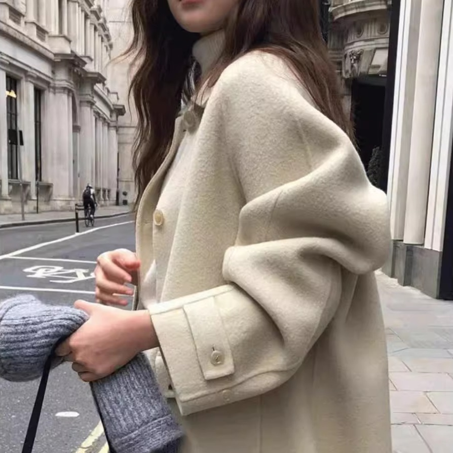 气质优雅双面羊毛大衣外套中长款