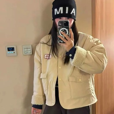两面穿加厚羊羔毛外套女保暖夹克